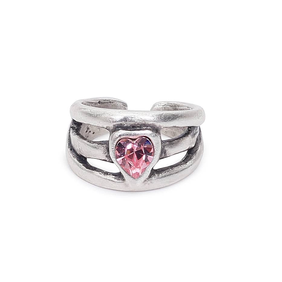 Handmade Pink Heart Crystal Brass Ring