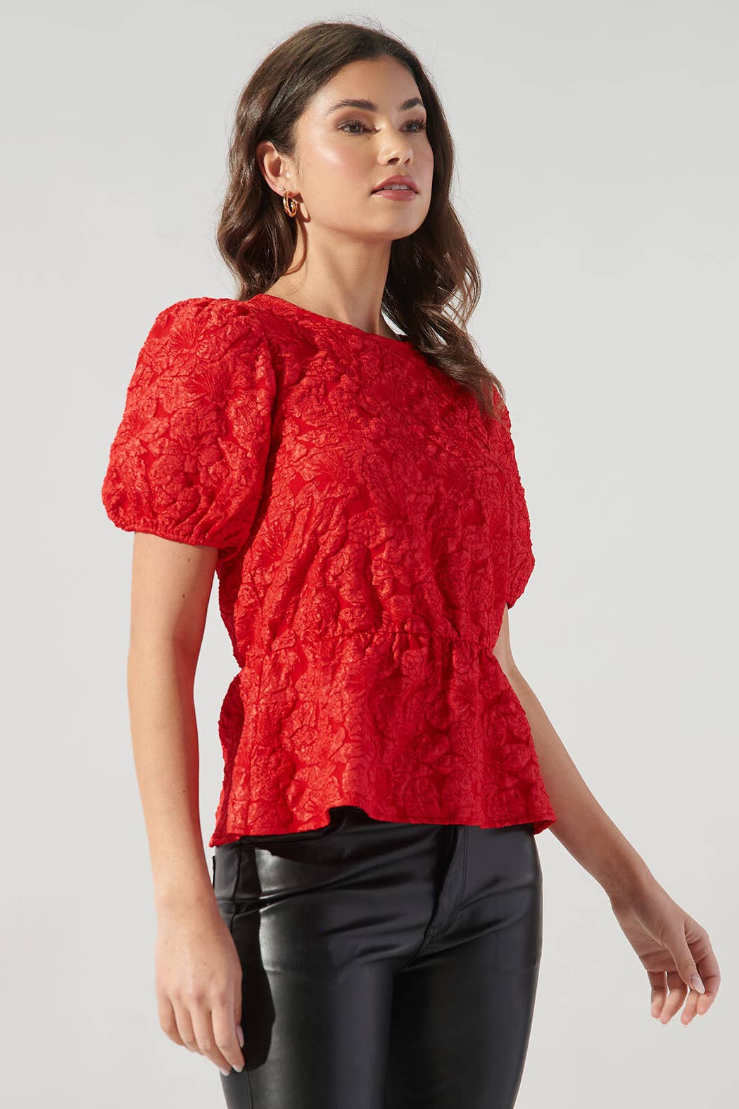 Floral Puff Sleeve Peplum Top