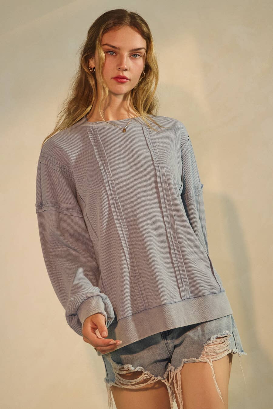 Acid Washed Thermal Textured Pullover