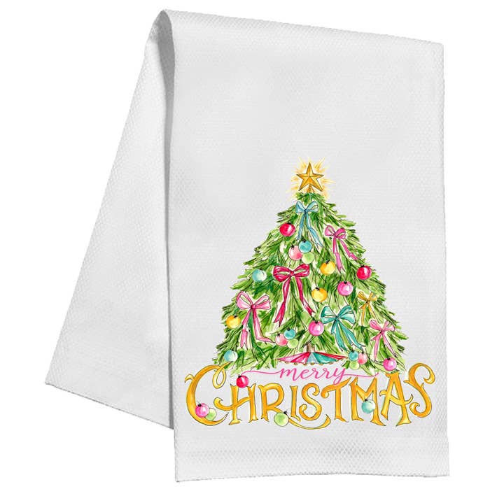 Merry Christmas Tree Ornaments Bows Kitchen Towel