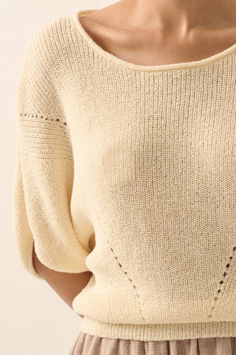 Short-Sleeve Pointelle Sweater