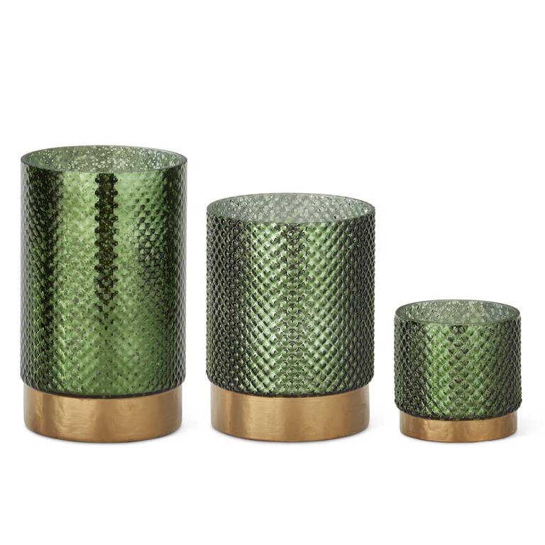 Green Dot Glass Candleholders