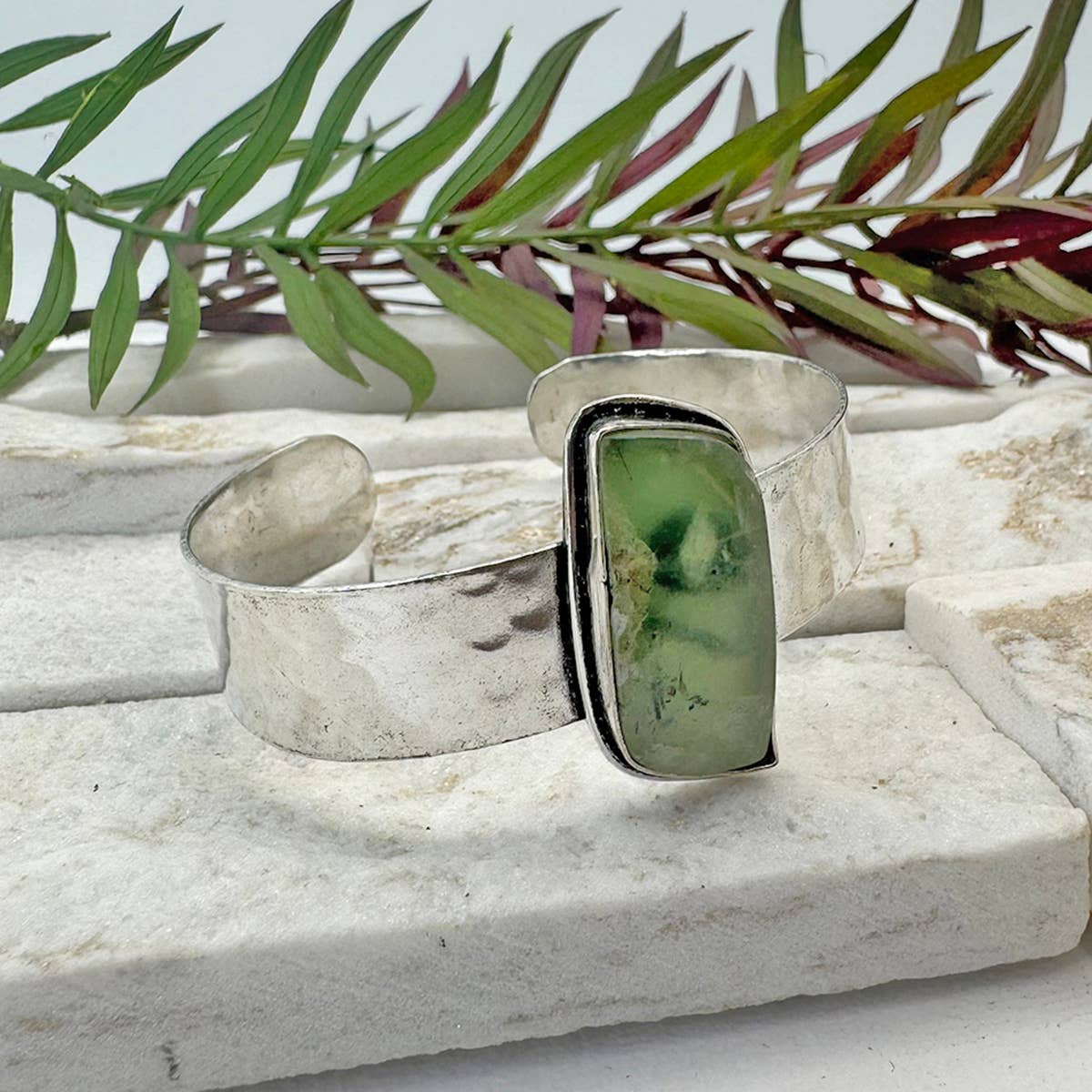 Handcrafted Stone Cuff - Prehnite
