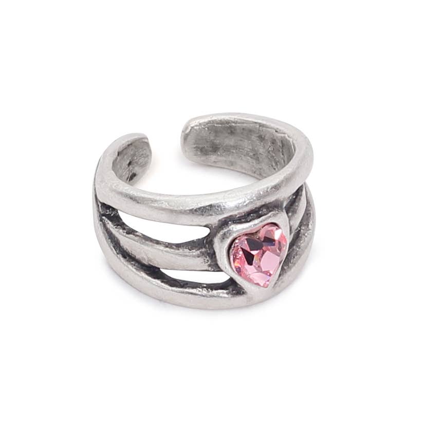 Handmade Pink Heart Crystal Brass Ring