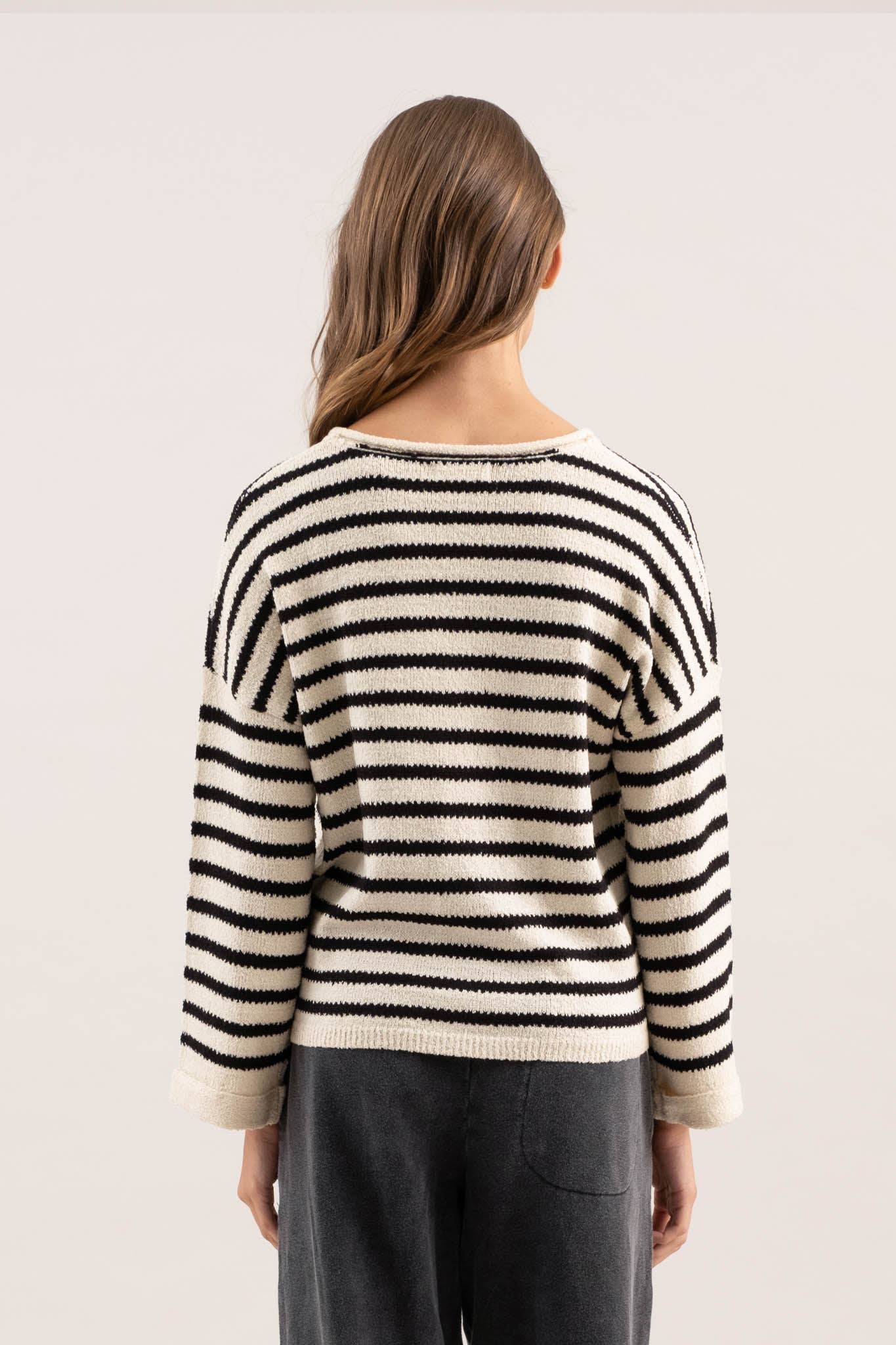 Stripe Split Neck Sweater