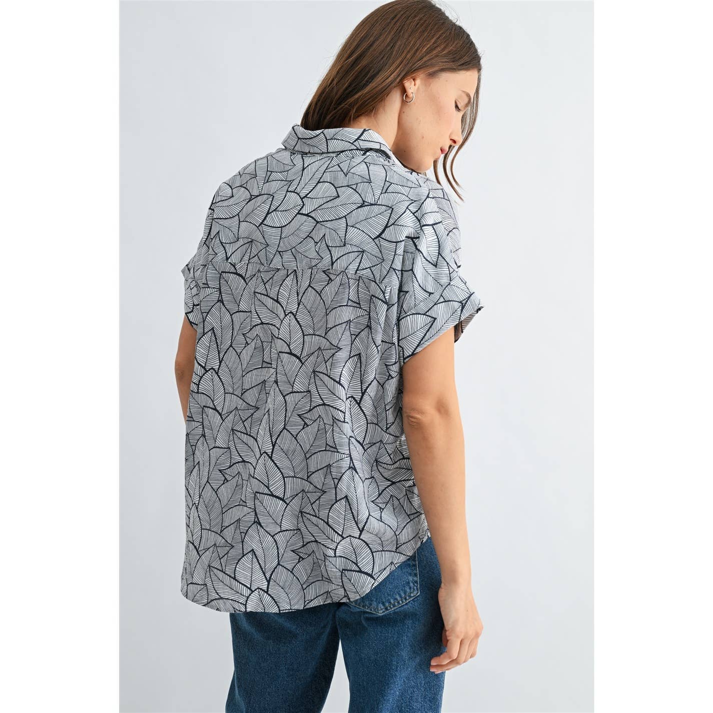 Leaf Print Button Up