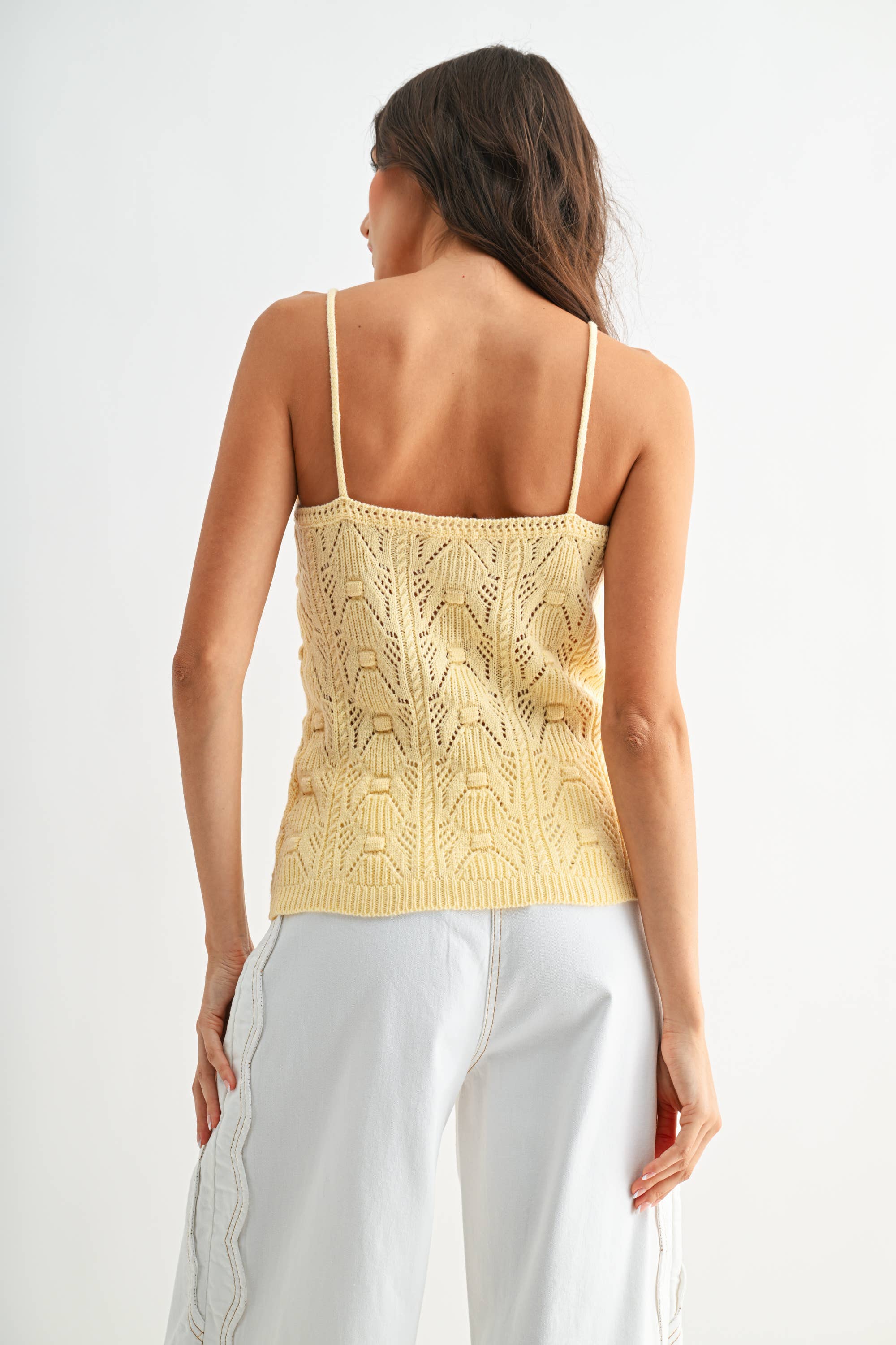 Lace Knit Button-Front Camisole Top
