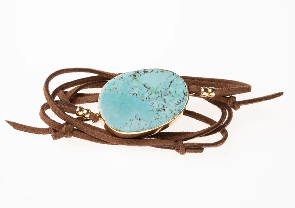 Suede & Stone Wrap Bracelet - Turquoise