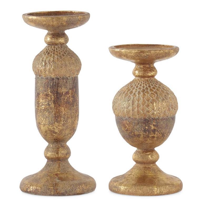 Gold and Bronze Acorn Candleholders