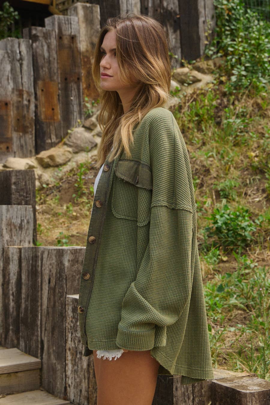 Acid Washed Thermal Oversized Shacket