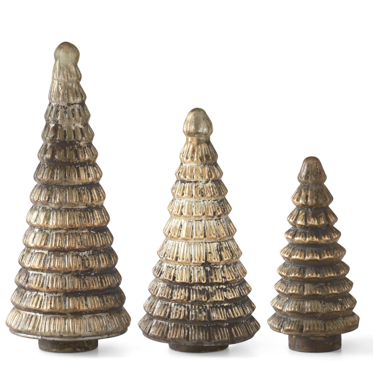 Embossed Mercury Glass Trees - Pewter/Gold