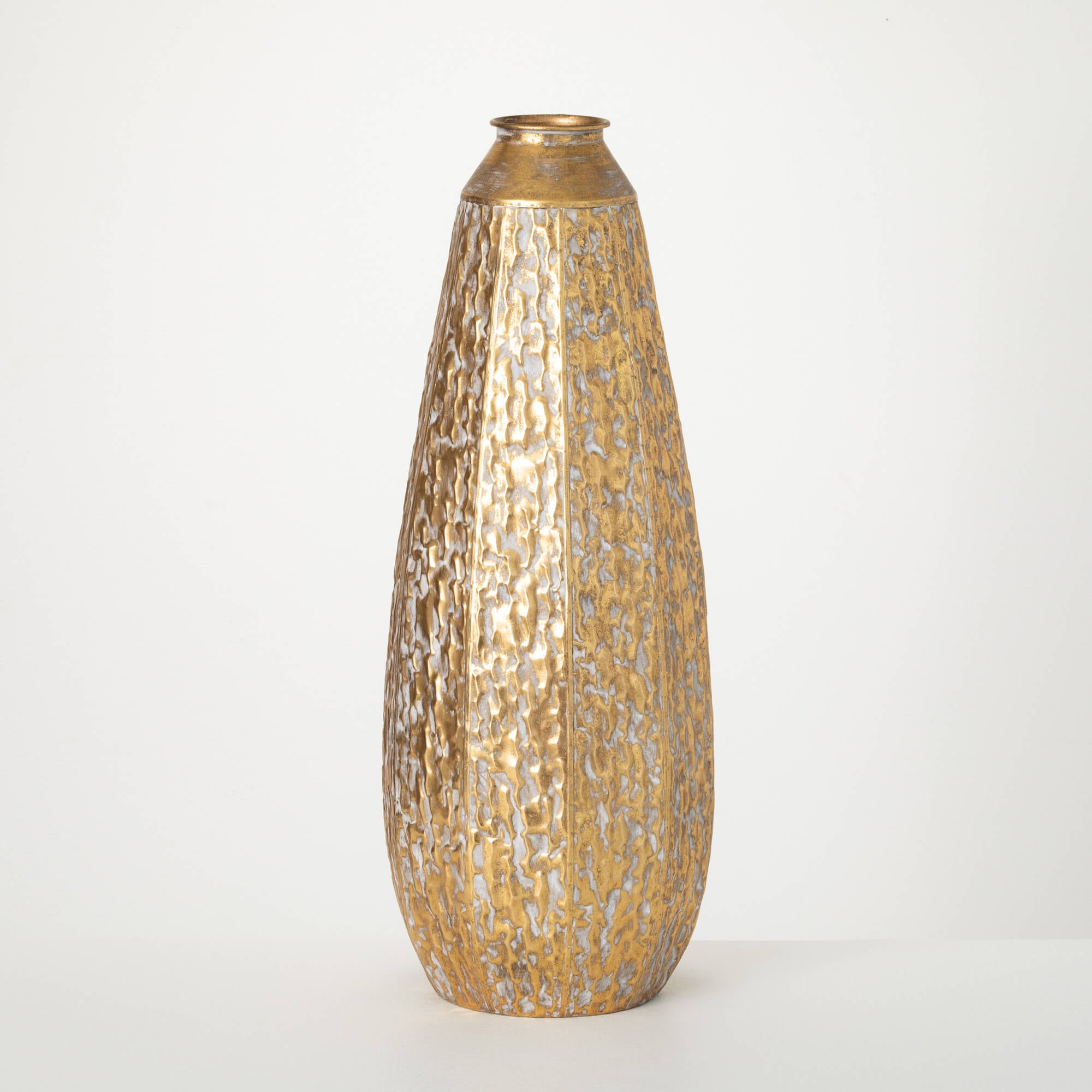 Gilded and Hammered Tall Vase