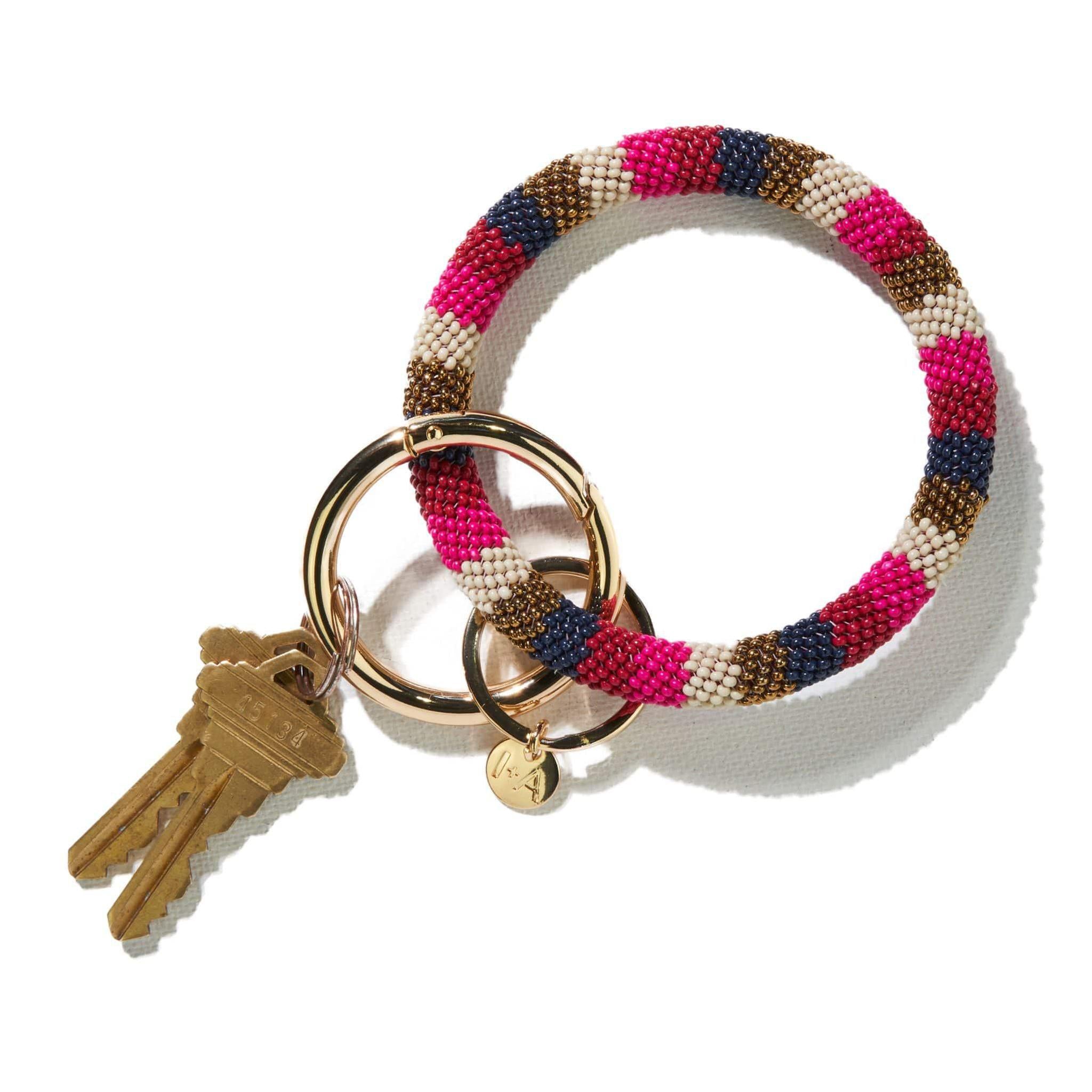 Chloe Stripe Key Ring - Hot Pink