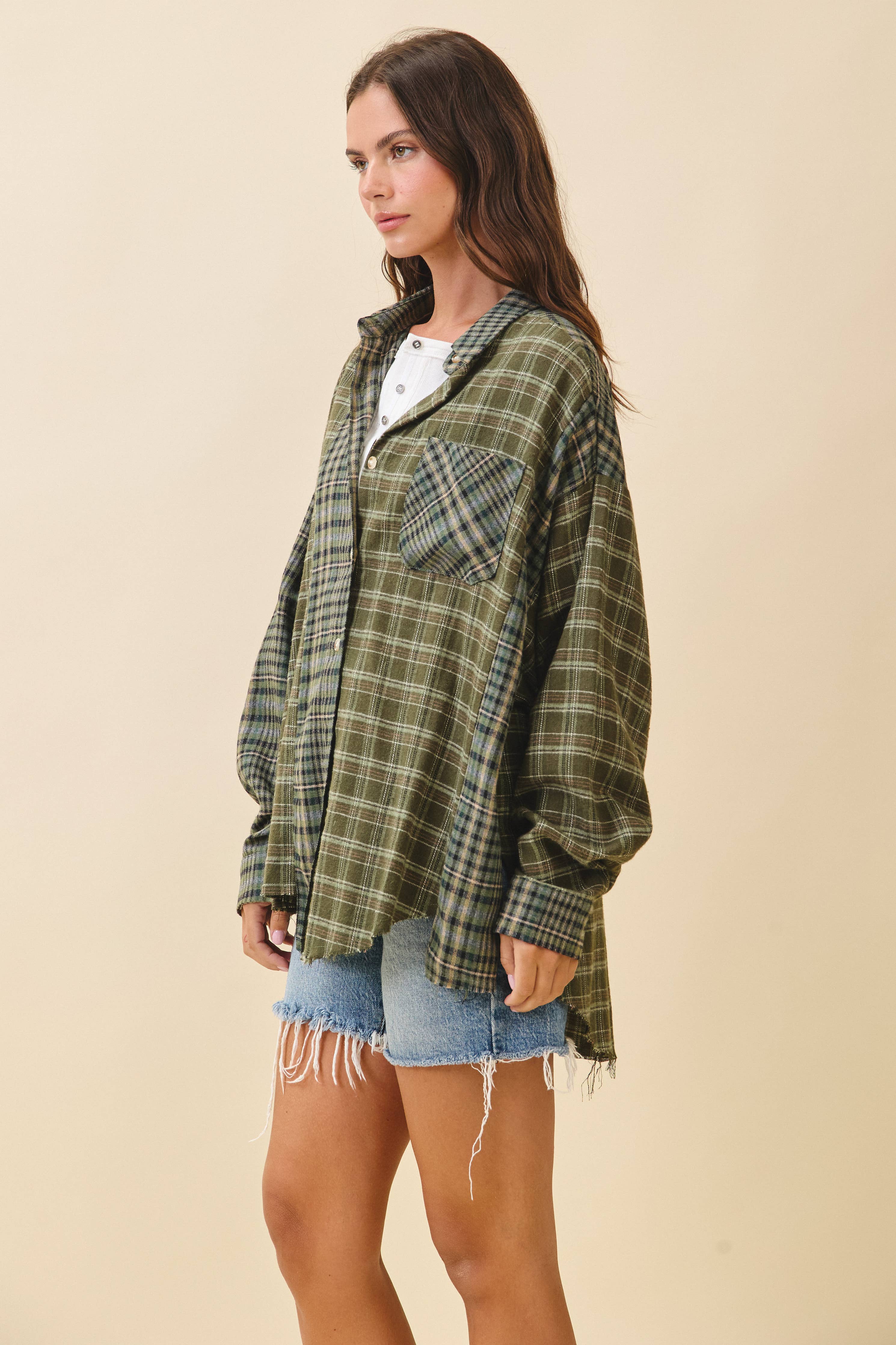 Patchwork Plaid Flannel Shirt