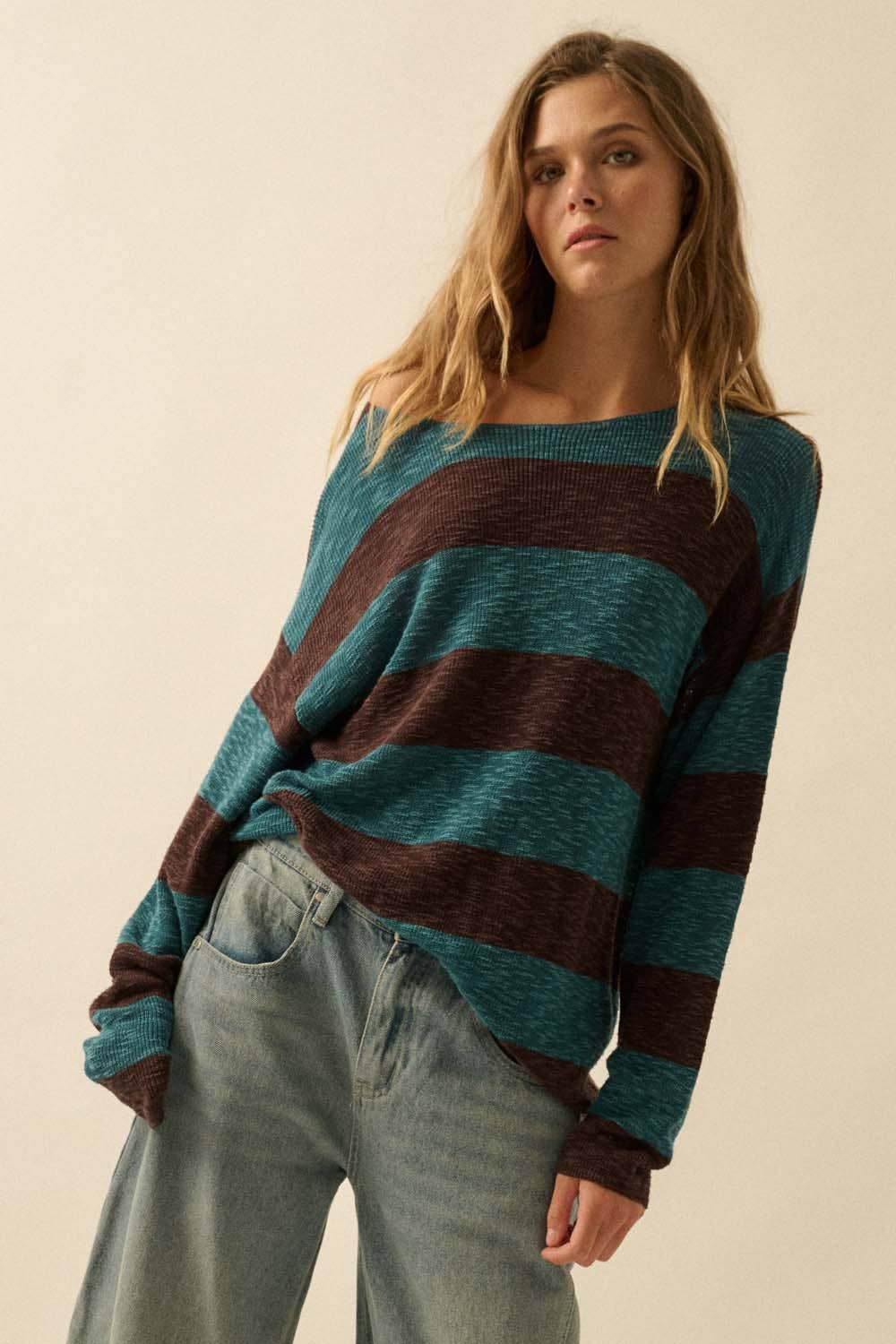 Striped Ribbed-Knit Sweater