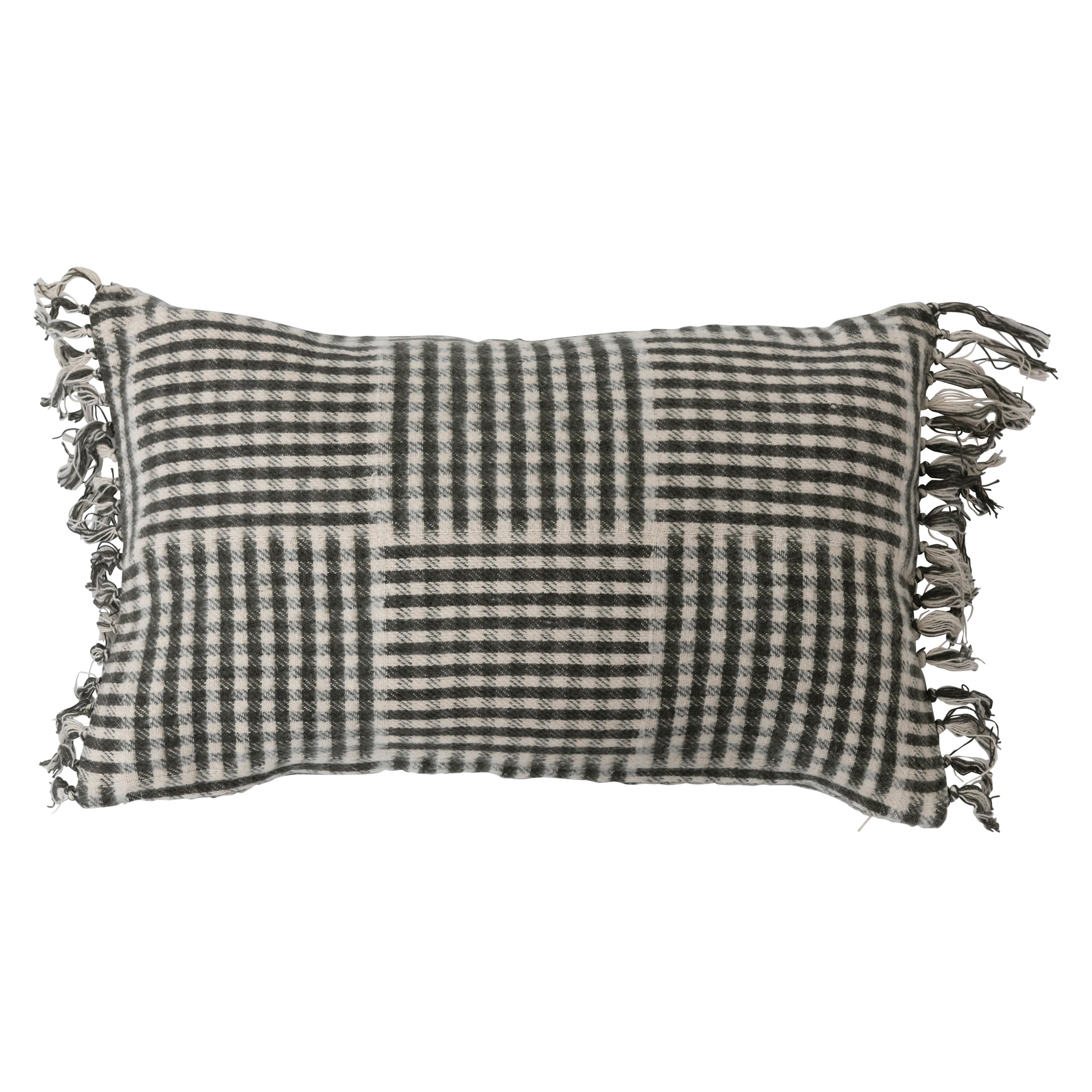 Flannel Lumbar Pillow w/ Fringe