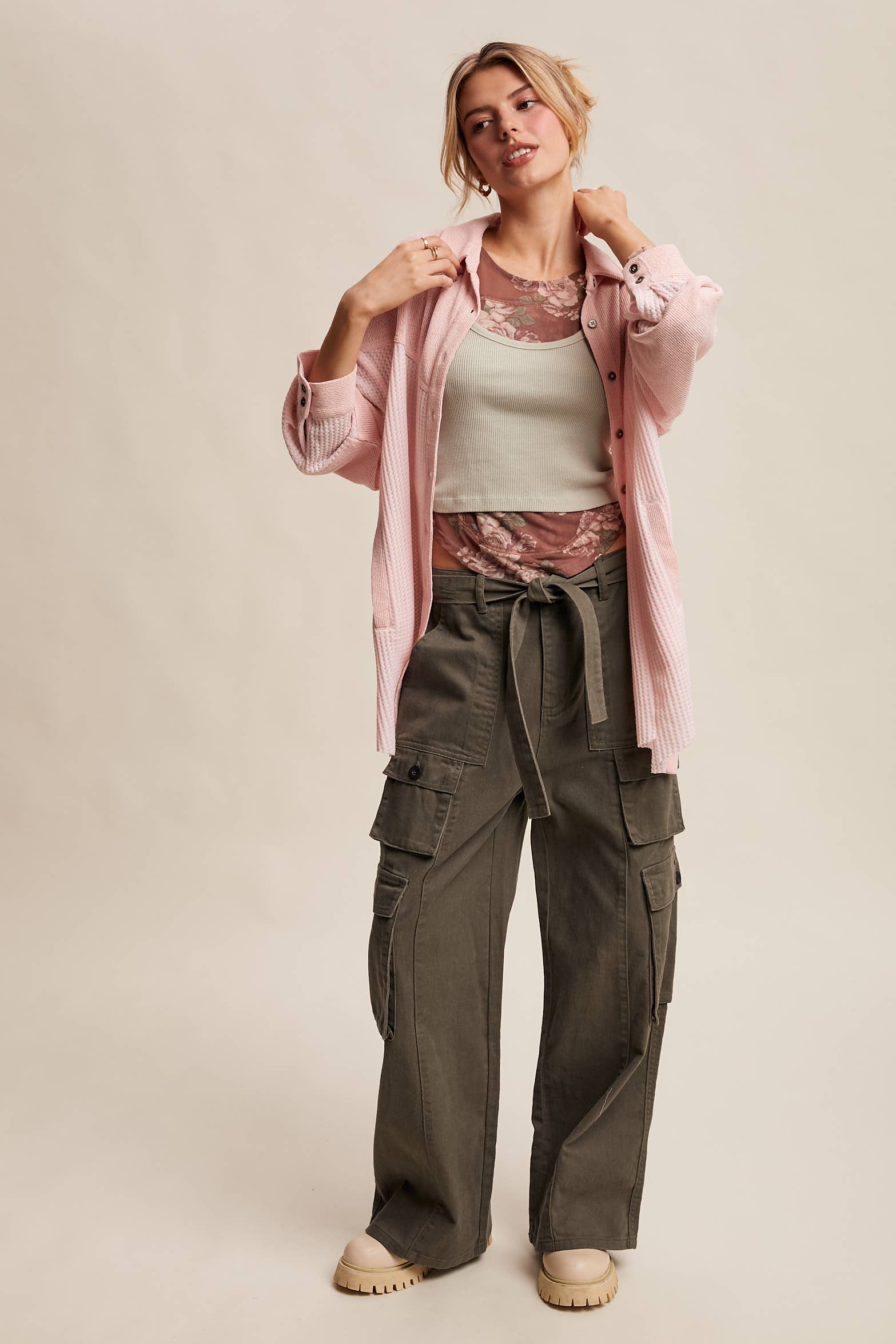 Belted Wide-Leg Cargo Pants