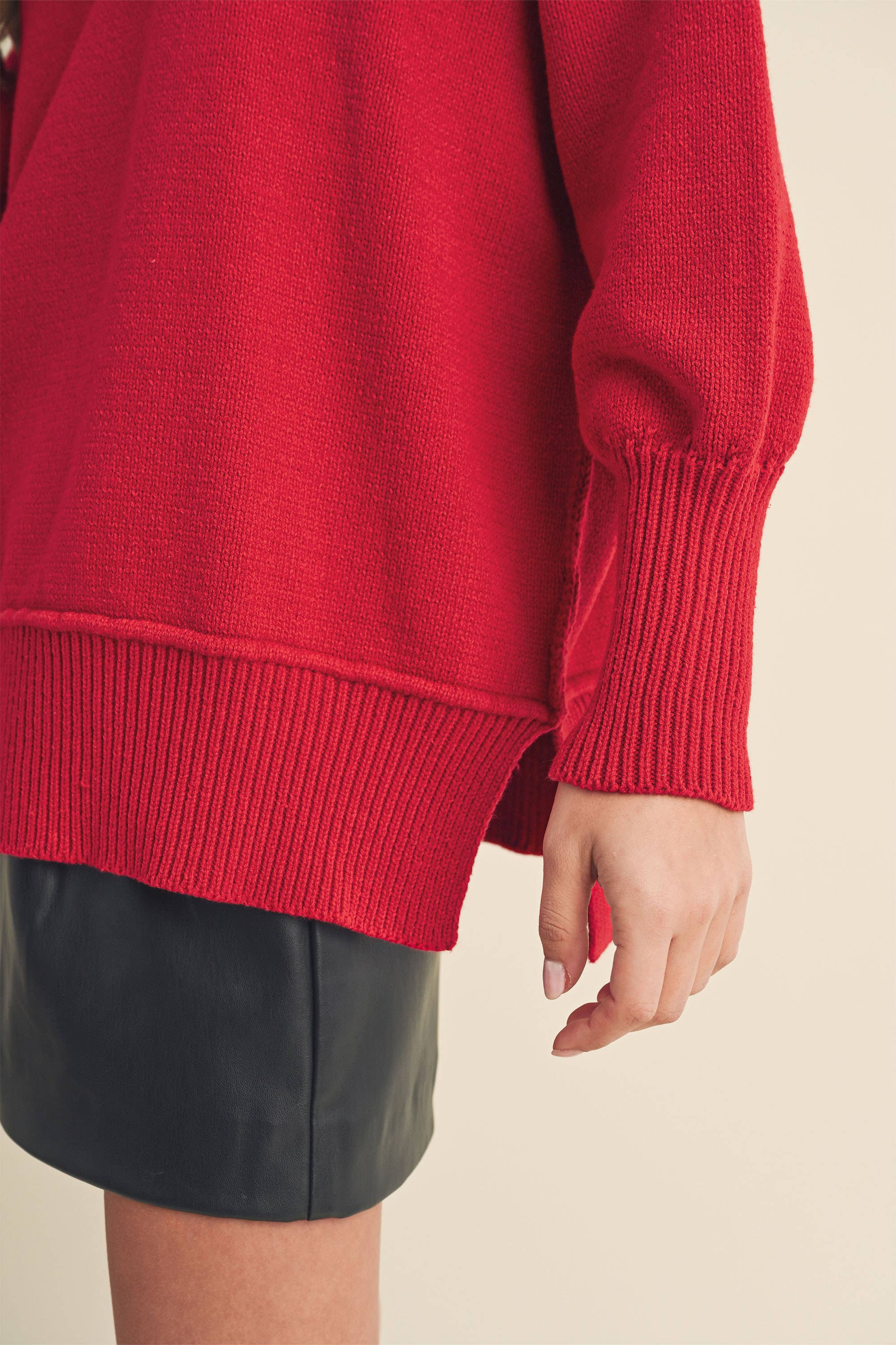 Red Exposed Seam Sweater