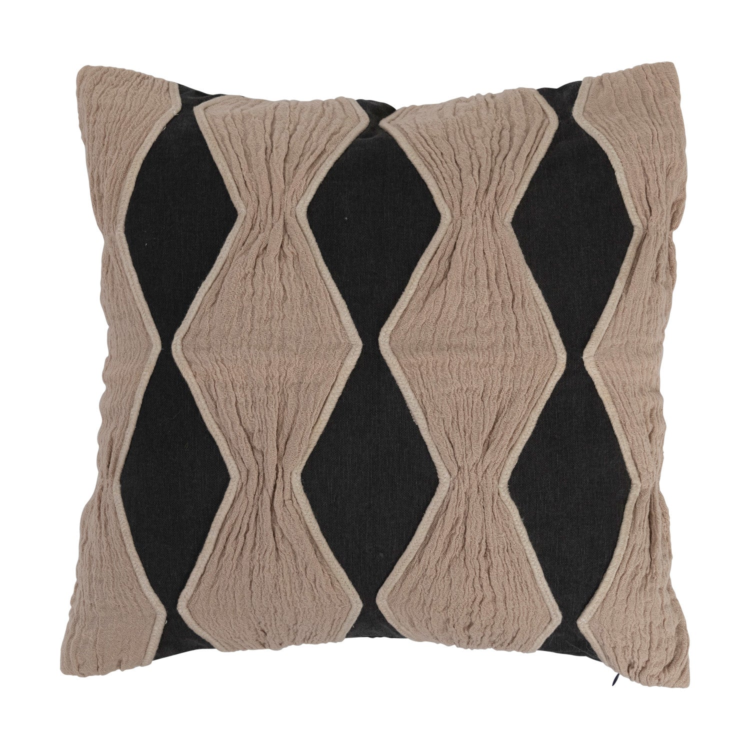 Cotton Pillow w/ Applique & Diamond Pattern