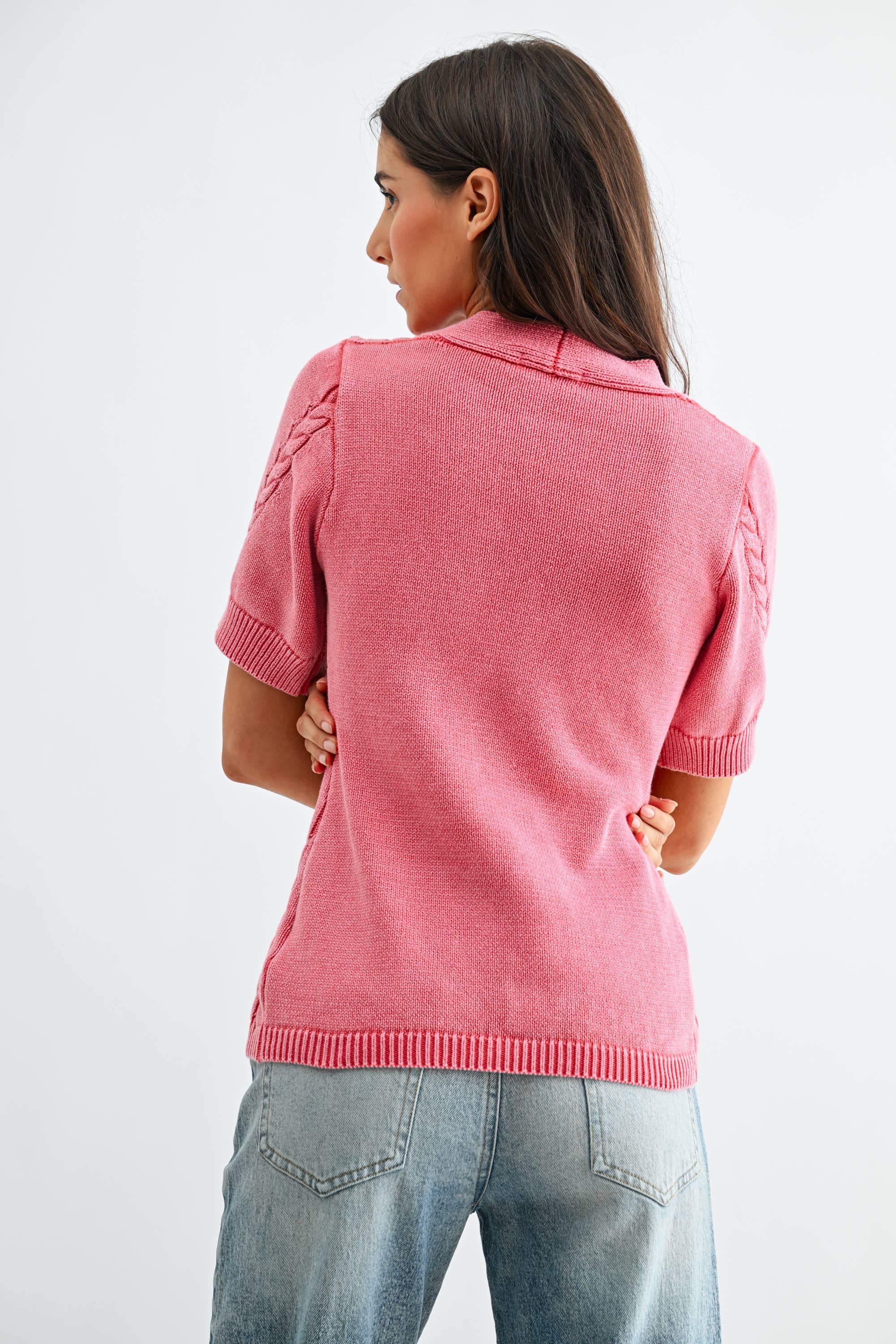 Short-Sleeve Washed Cardigan