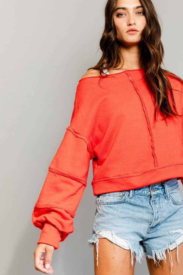 Raw-edge Crop Pullover Top