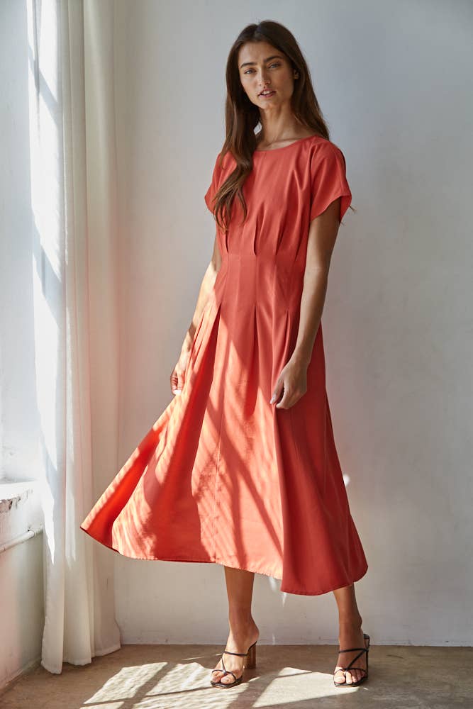 Pleated Flare Midi Dress