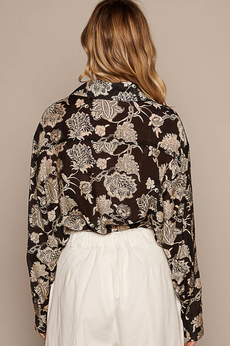 Black and Cream Floral Blouse