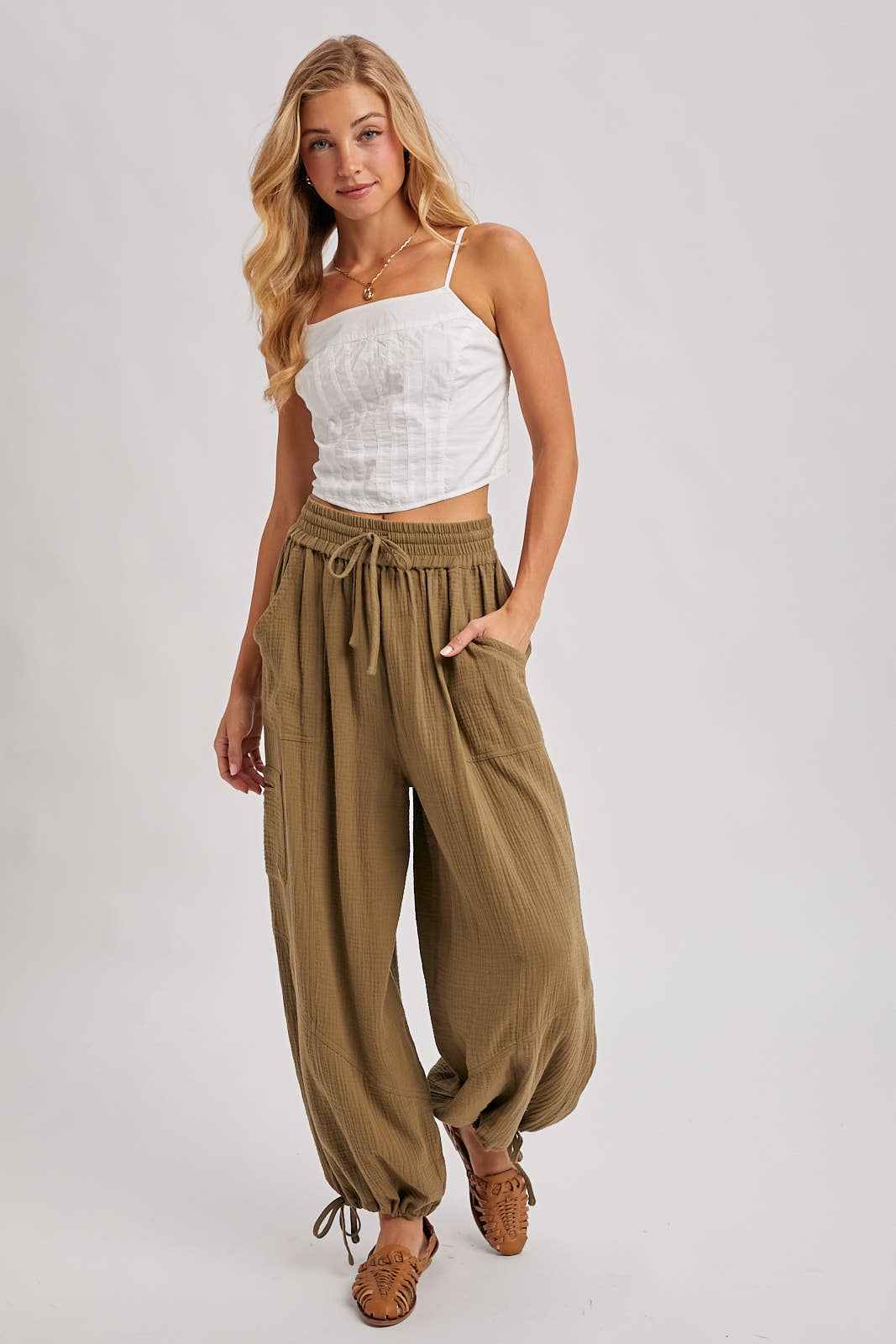 Gauzy Harem Drawstring Pants
