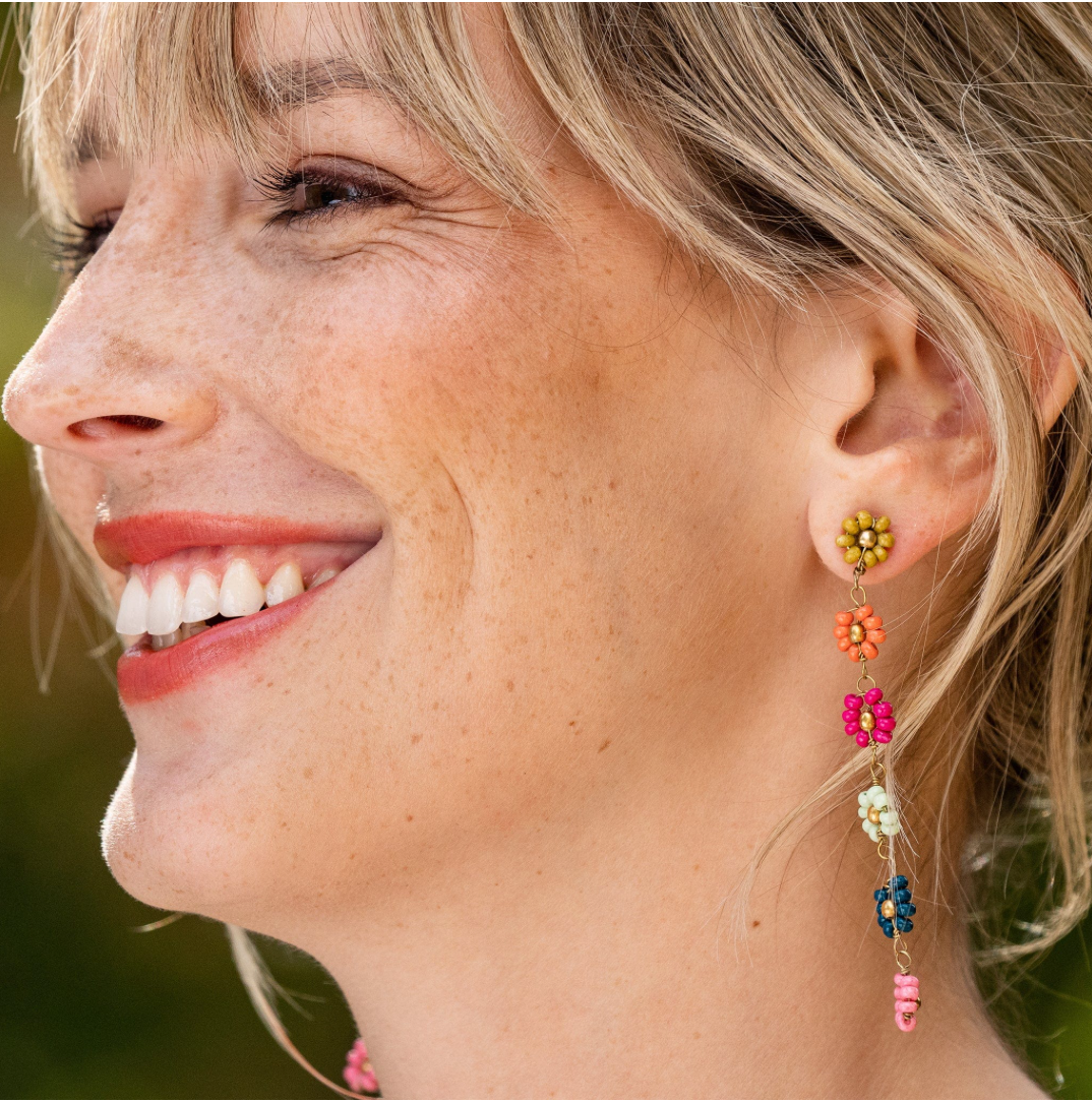 Amanda Flower Beaded Dangle Earrings