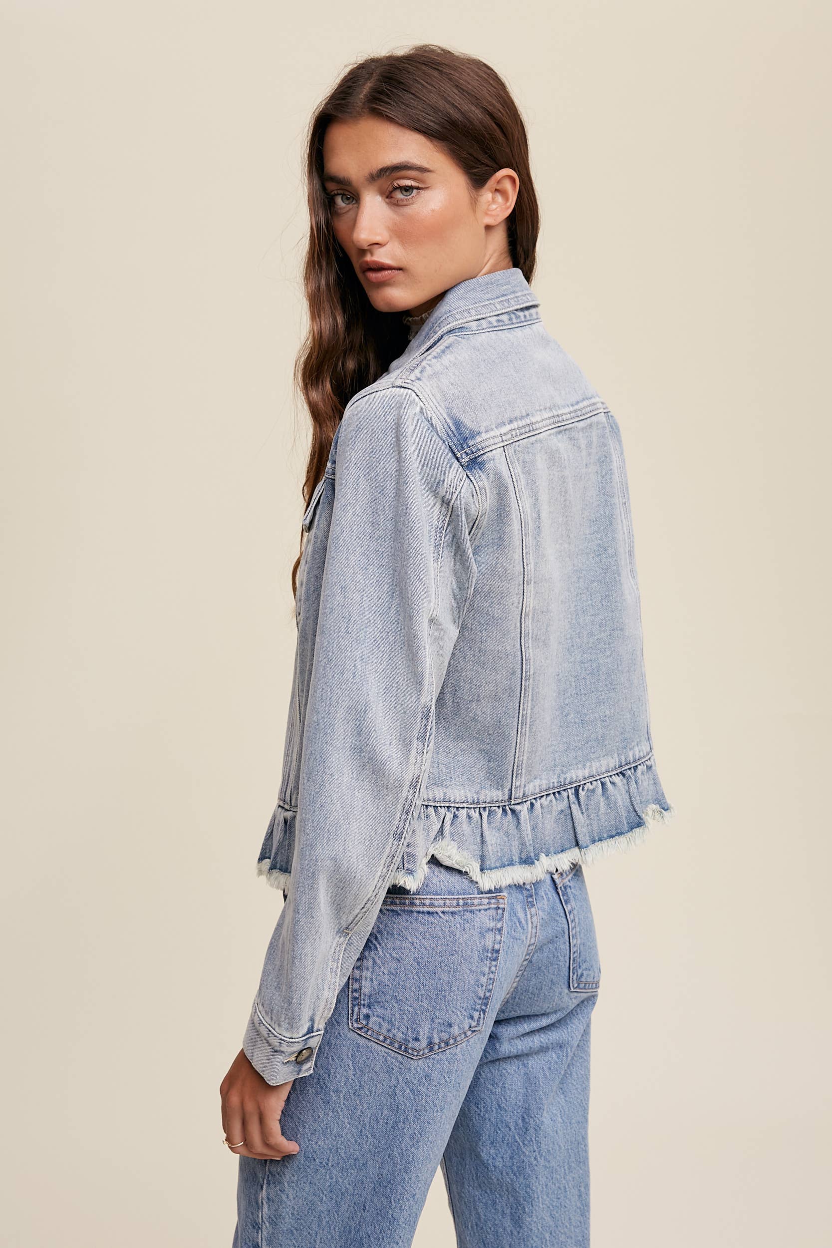 Ruffled Hem Denim Jacket