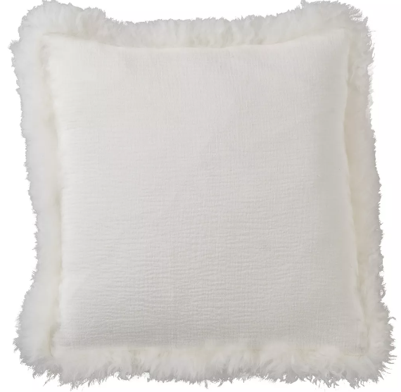 Lamb Fur Border Linen Pillow - Ivory