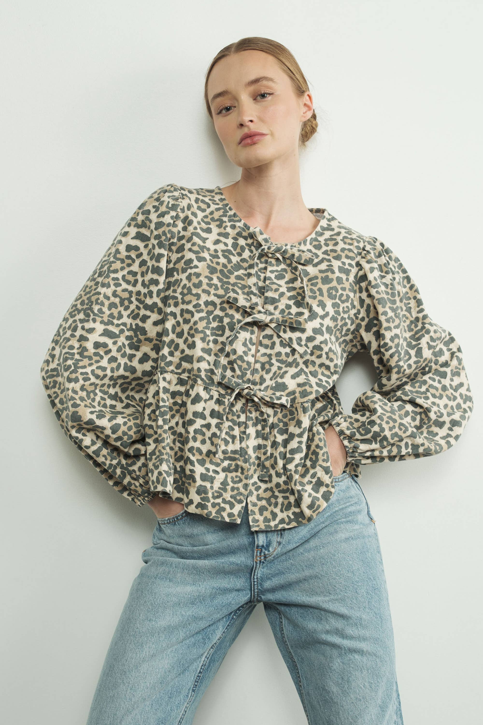 Leopard Bow Tie Blouse