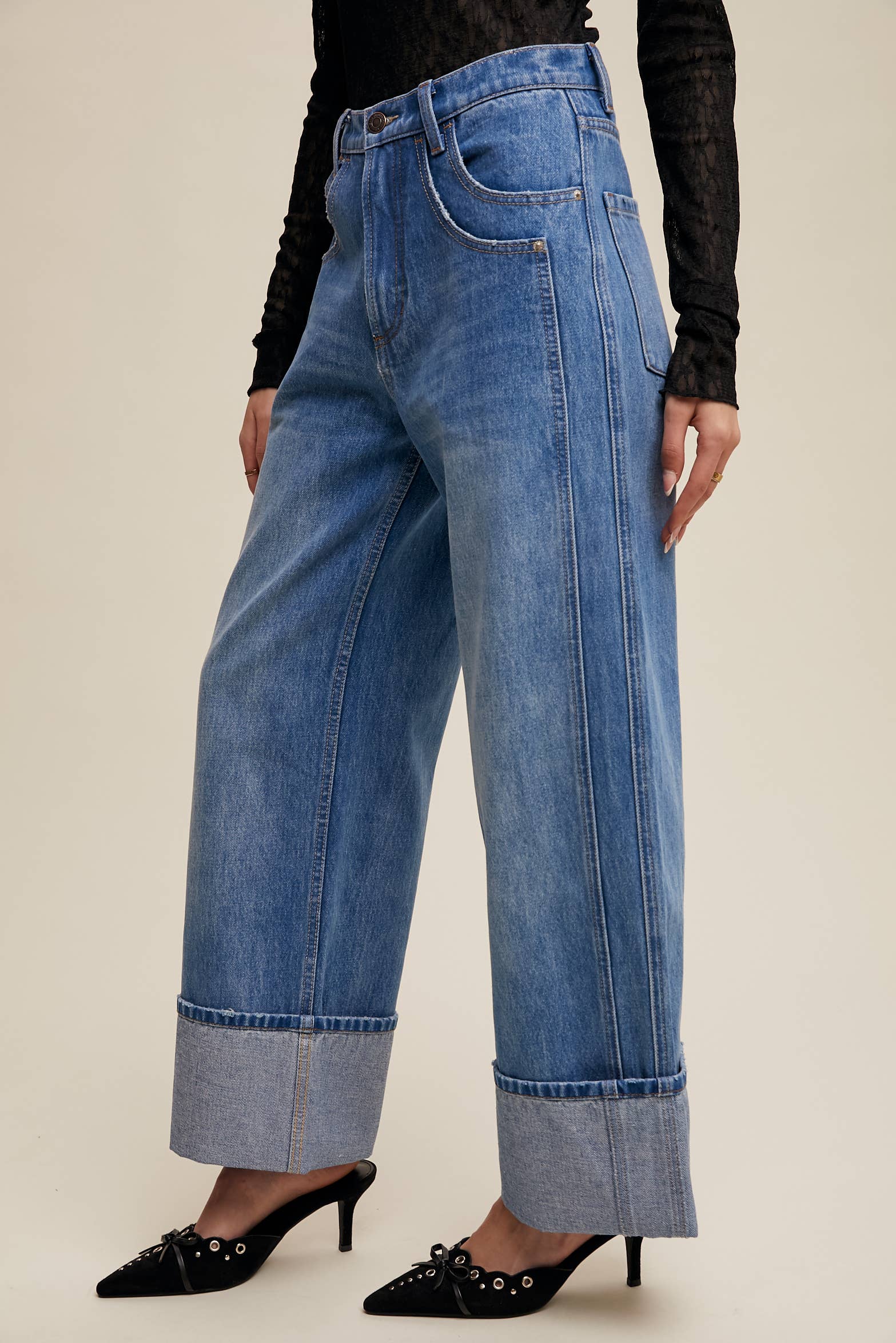 Cuffed Wide Leg Jeans