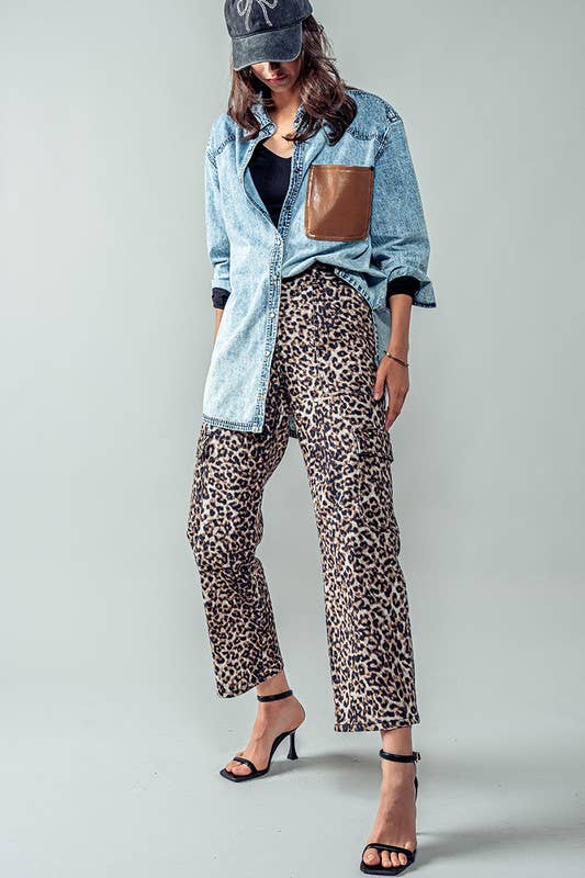 Cropped Leopard Cargo Pants