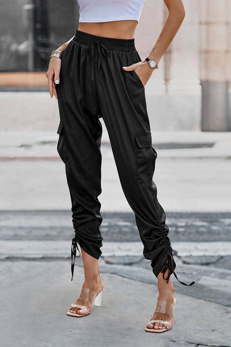 Slim Satin Cargo Pants