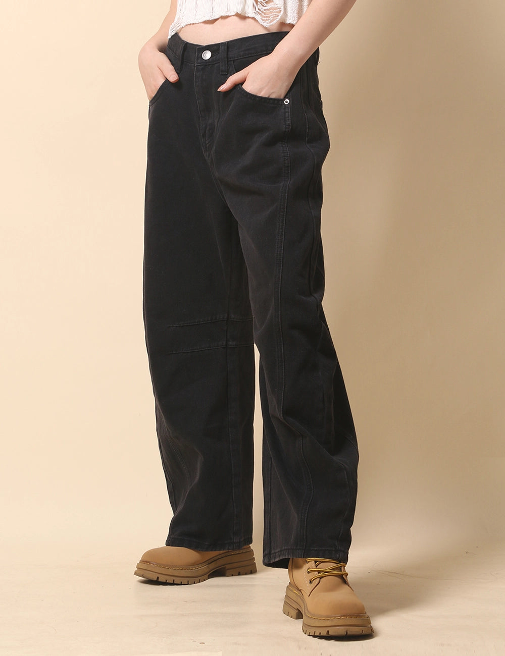 Mid Rise Wide Leg Barrel Jeans