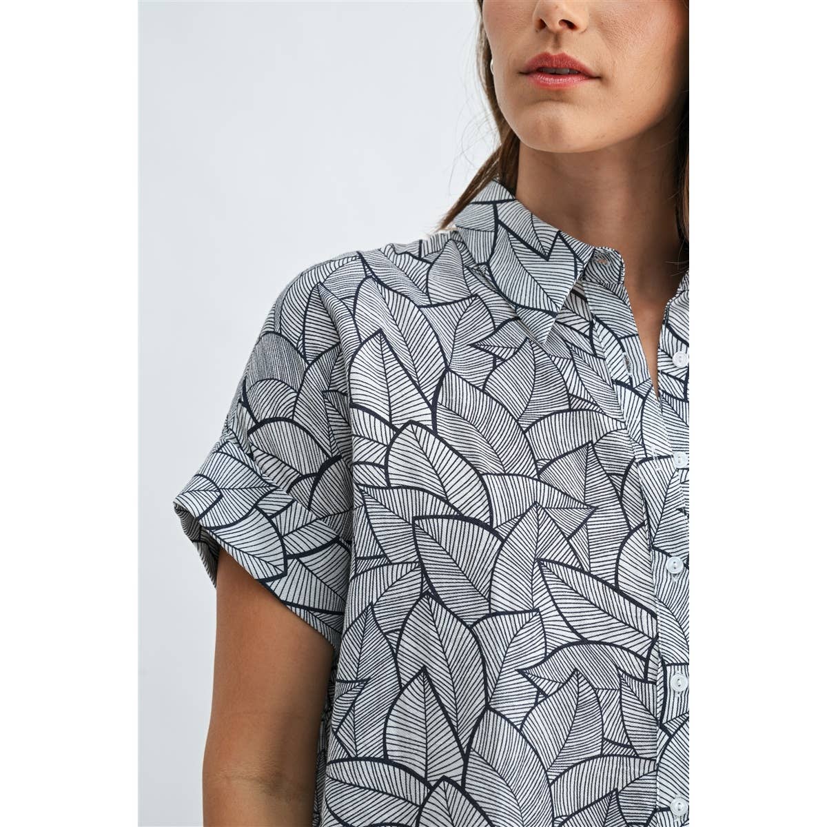 Leaf Print Button Up