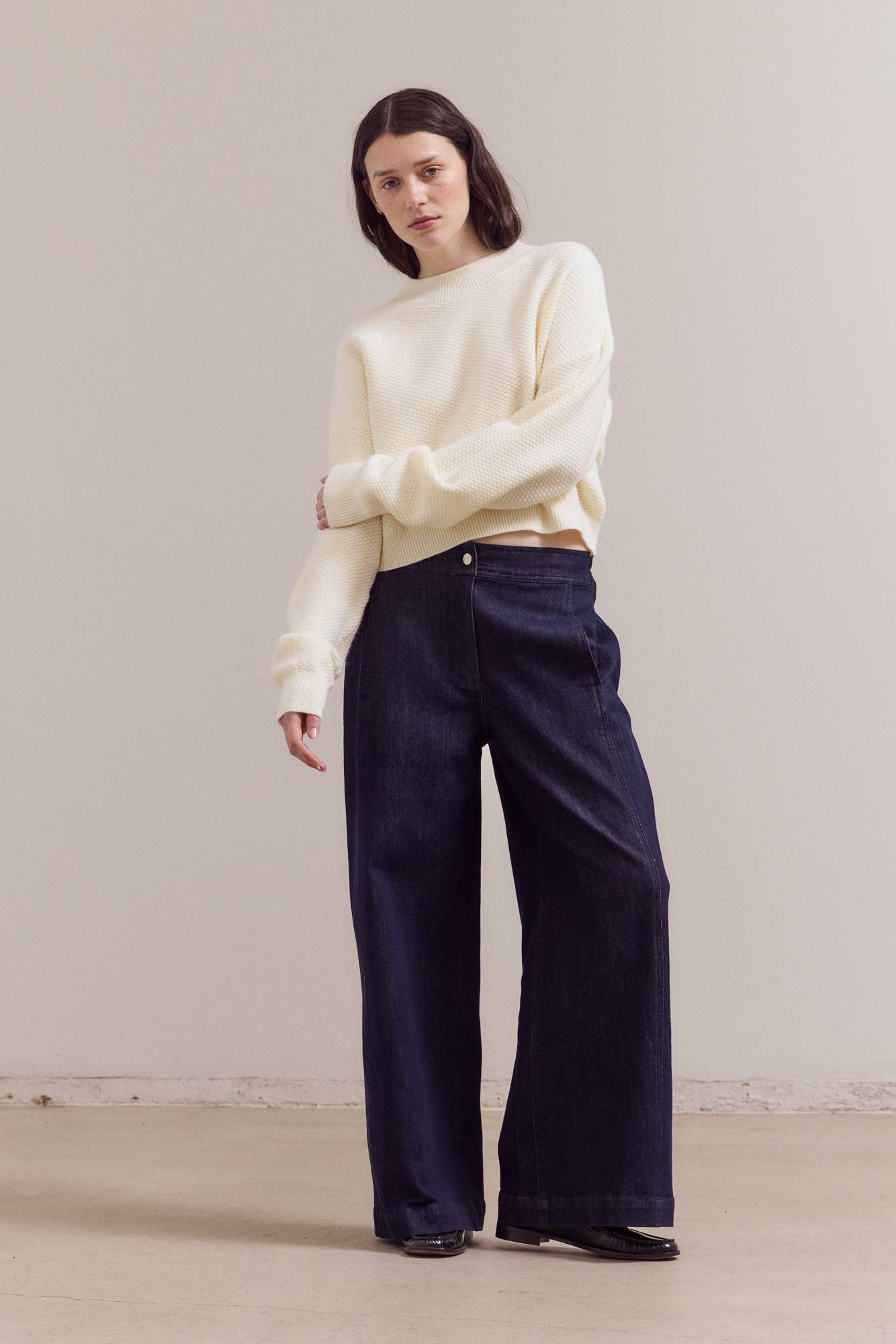 Cropped Knit Crewneck Top