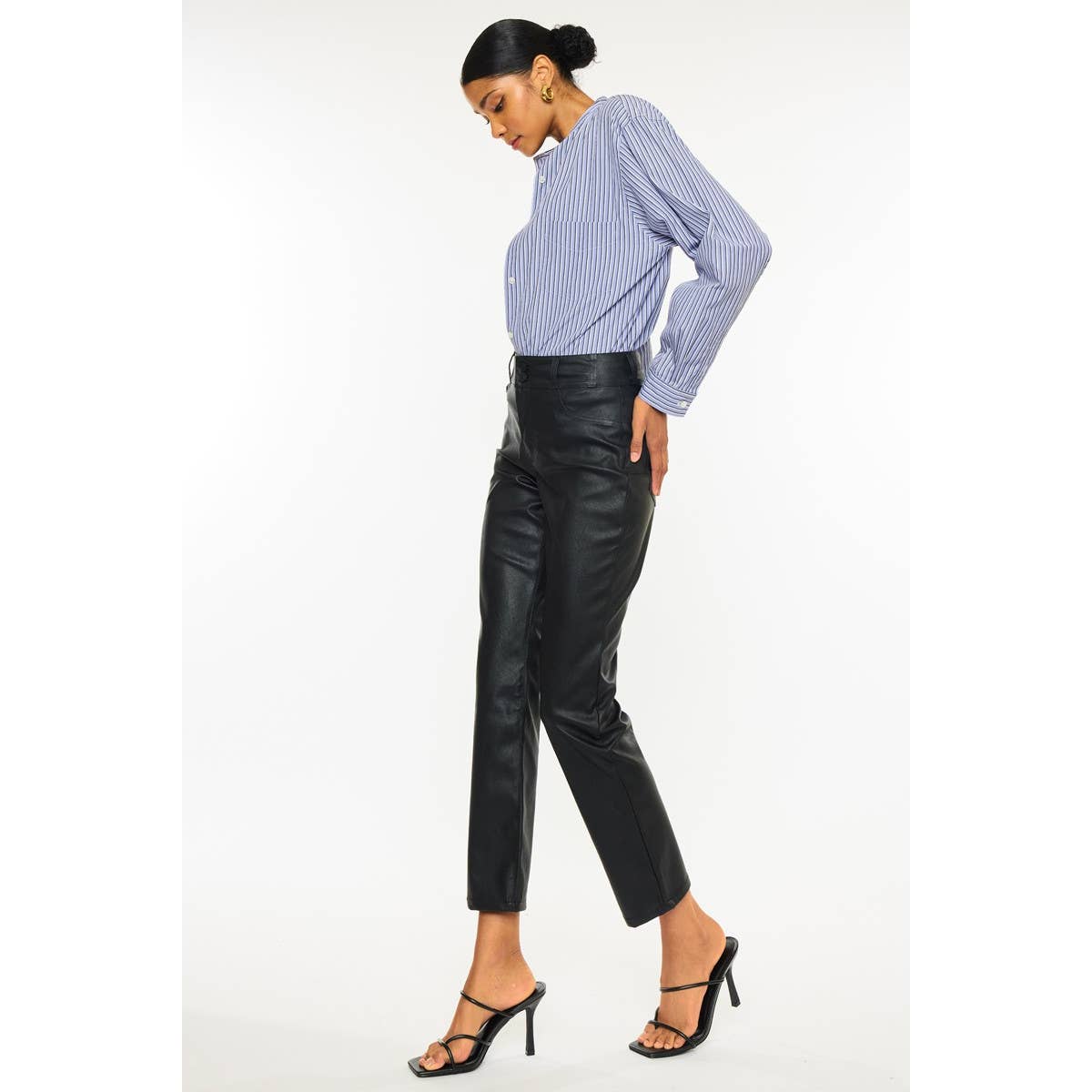 High Rise PU Straight Leg Jeans