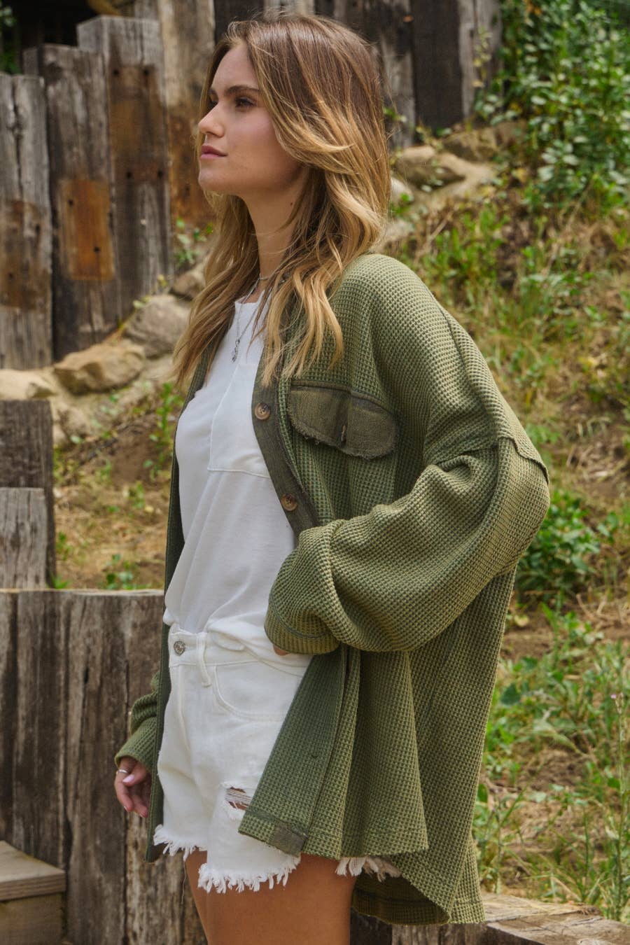 Acid Washed Thermal Oversized Shacket