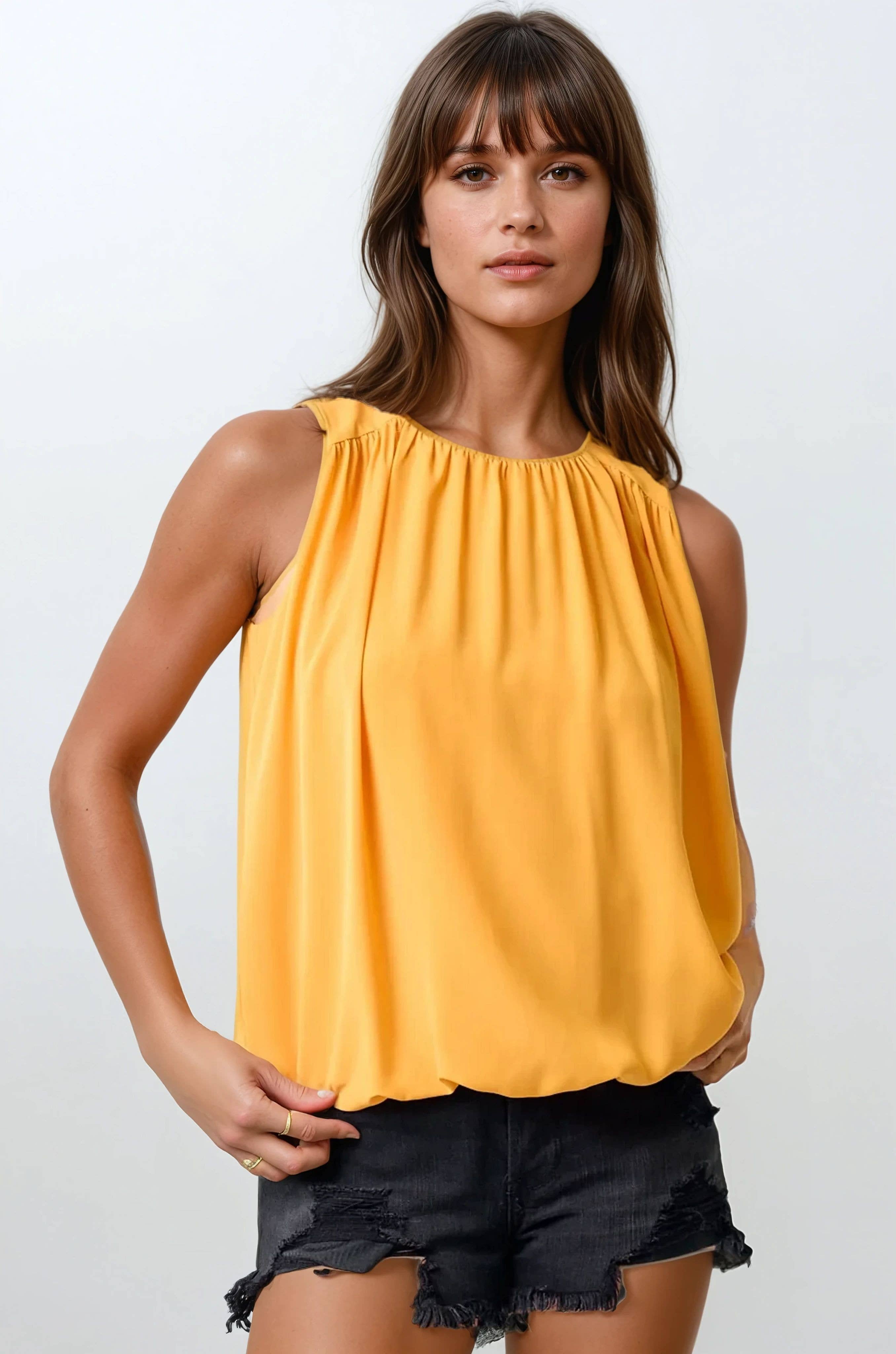Shirred Sleeveless Blouse