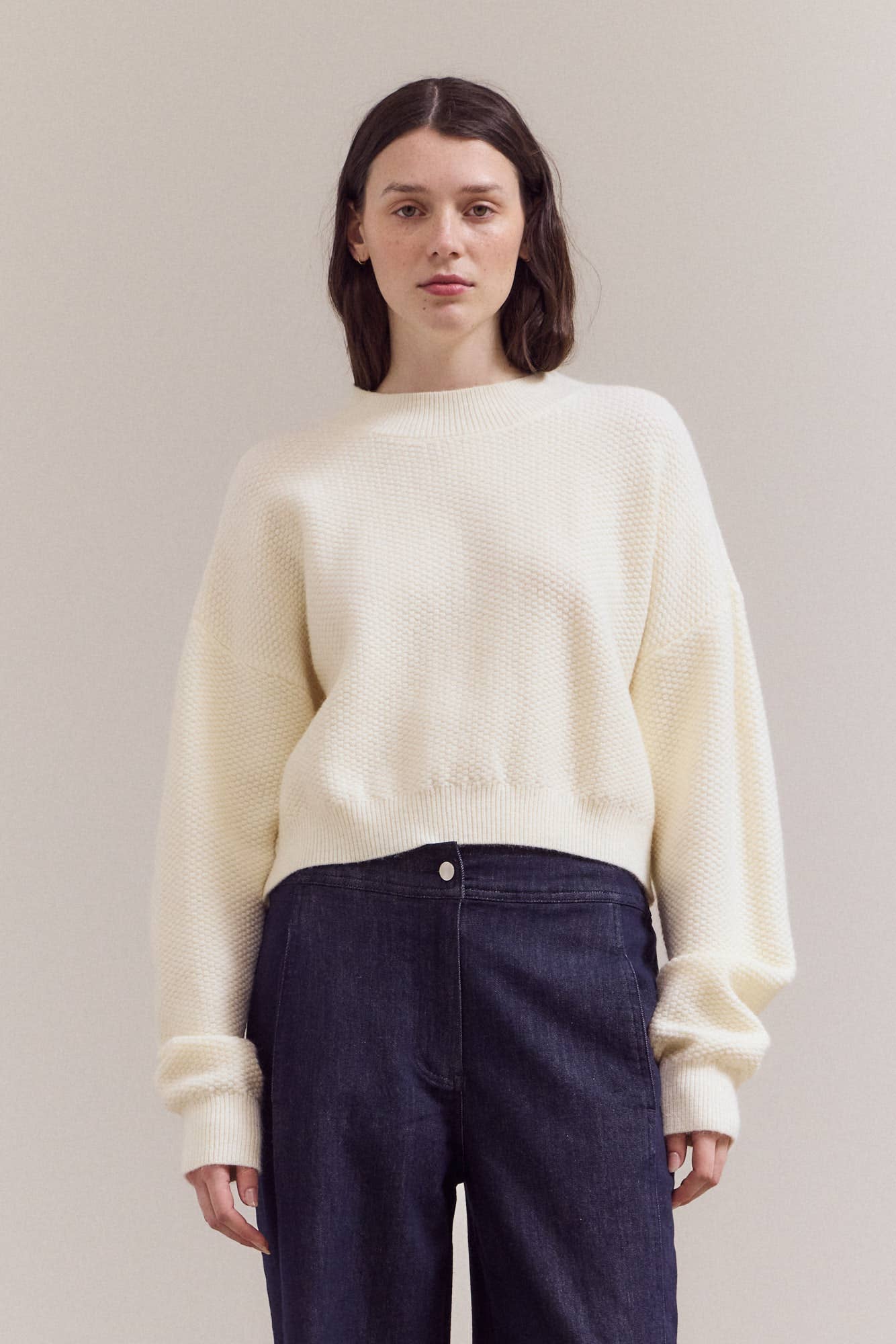 Cropped Knit Crewneck Top