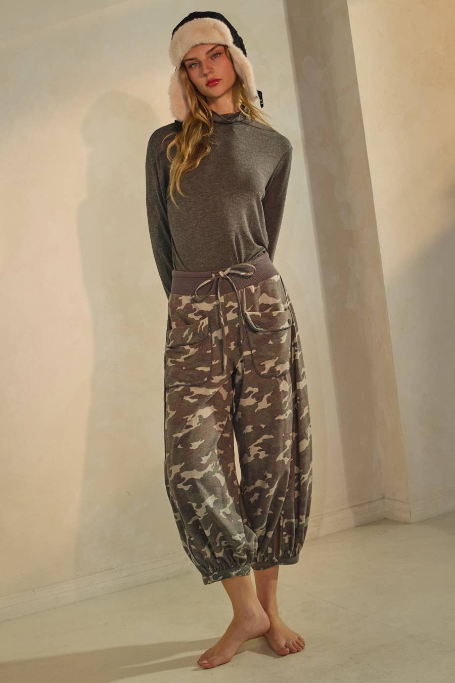 Acid Washed Camo Print Bubble Pants
