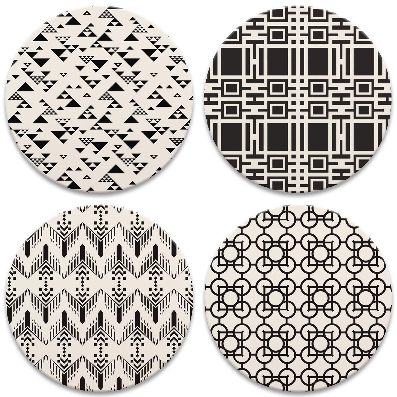 Frank Lloyd Wright - Black and White Patterns Round Coaster Set