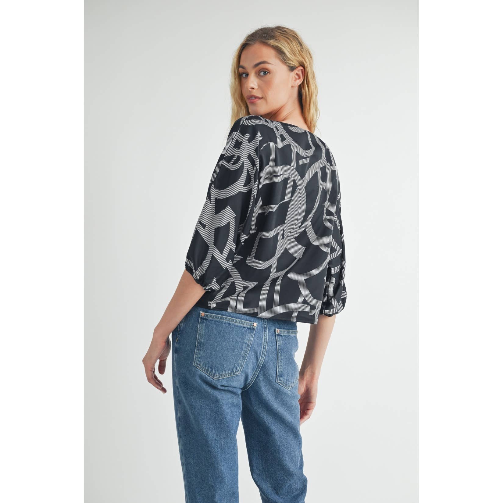 Black Abstract Print Top