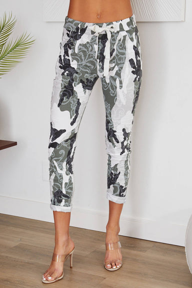 magic pants in a camo abstract pring
