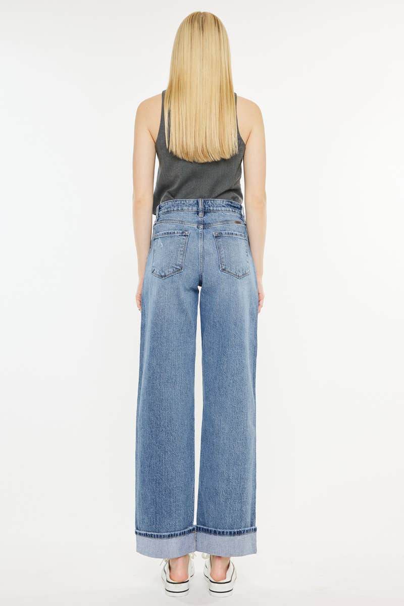 Wide Leg Cuffed Jeans