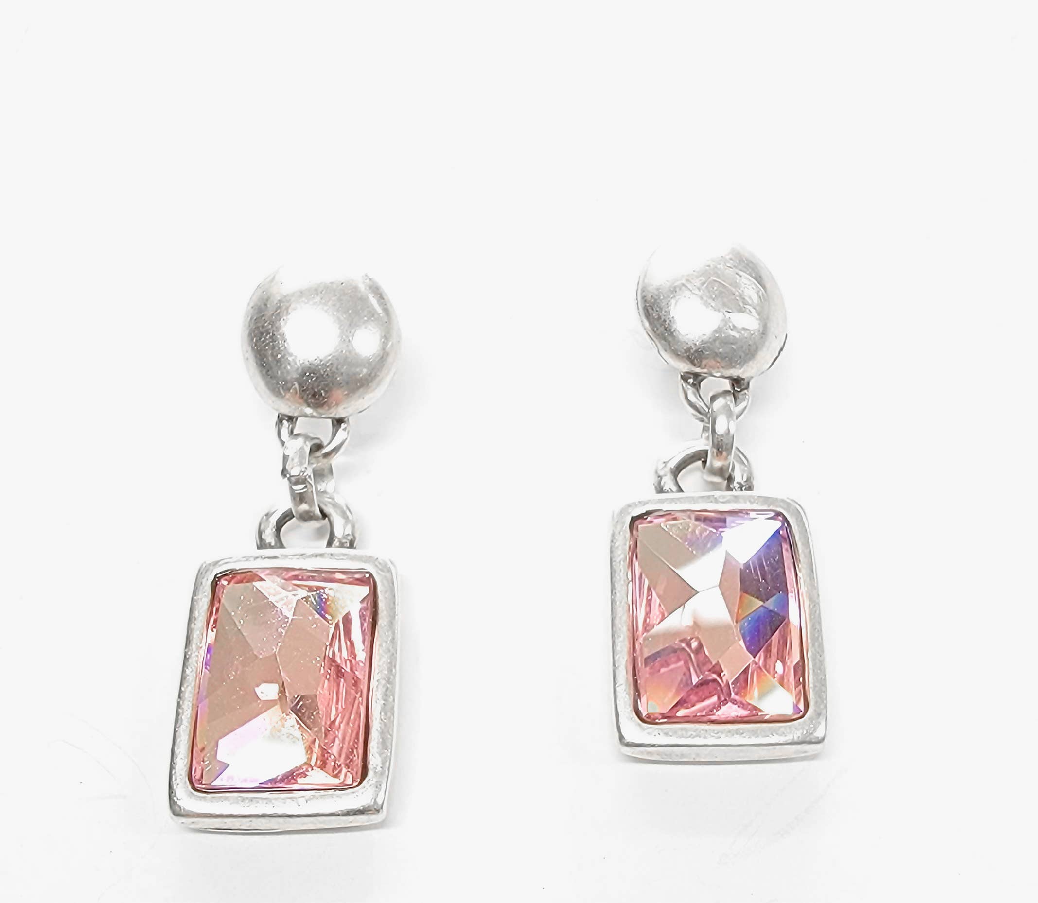 Handmade Pink Crystal Pewter Earrings