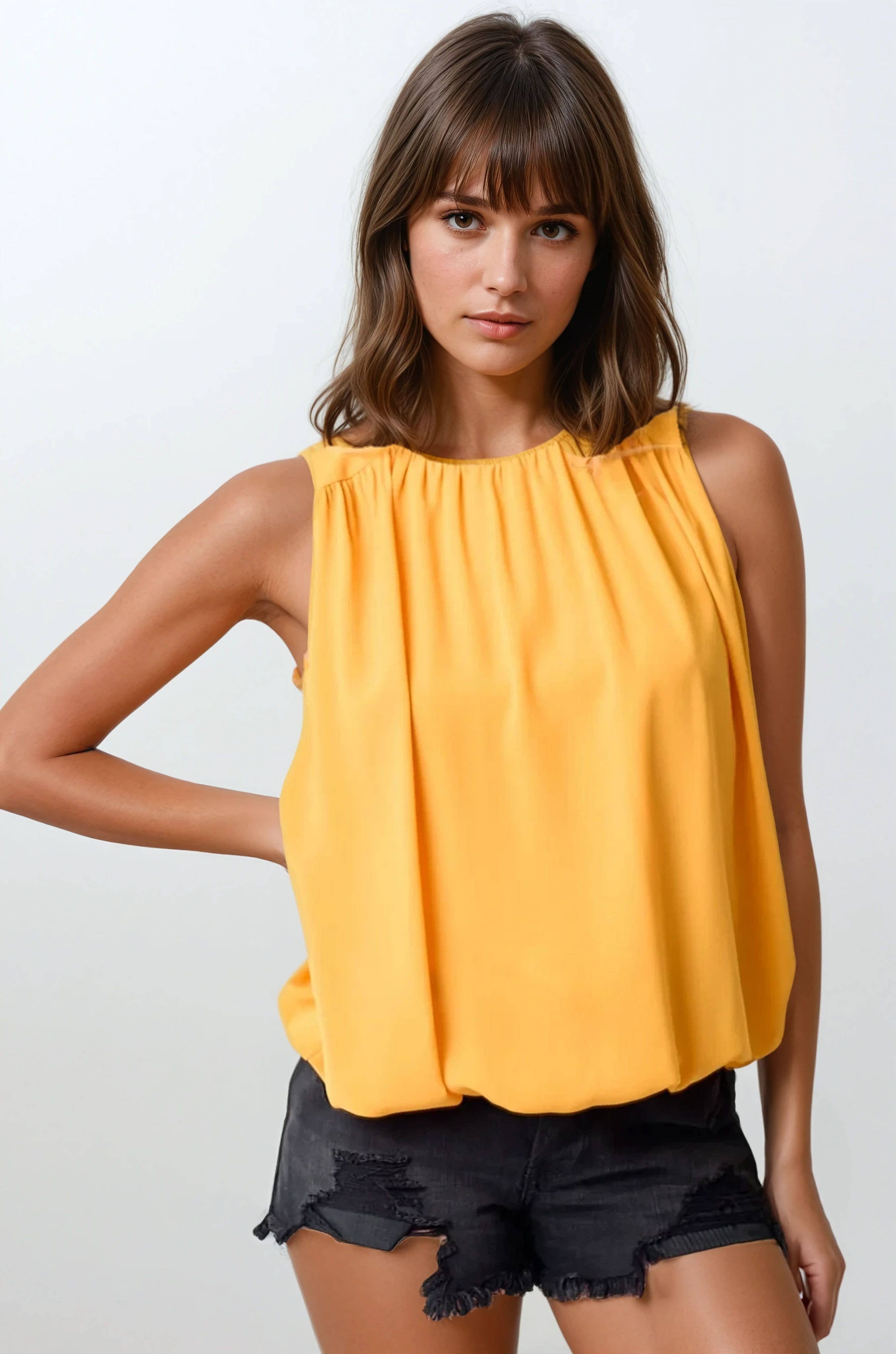 Shirred Sleeveless Blouse