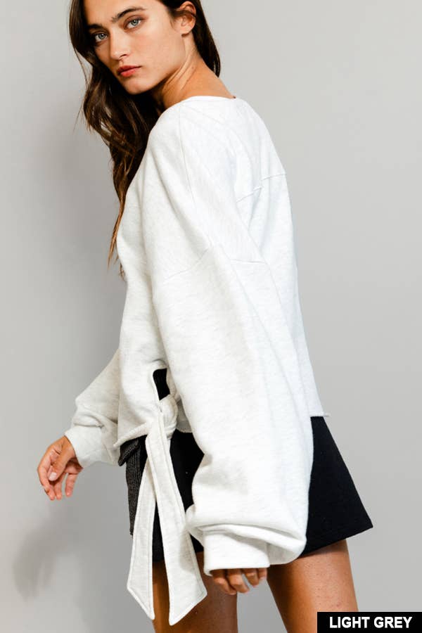 Side Tie Raw Edge Sweatshirt